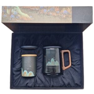 Dovanų rinkinys su borosilikatiniu puodeliu ir arbatos dėžute
