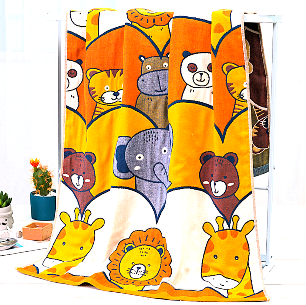 organinės medvilnės rankšluostis su gyvūnais