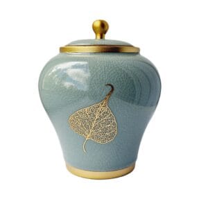 keraminis indas biriems produktams su lapo dekoracija