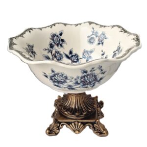 Keraminė vaisių vaza mėlynais gėlių motyvais