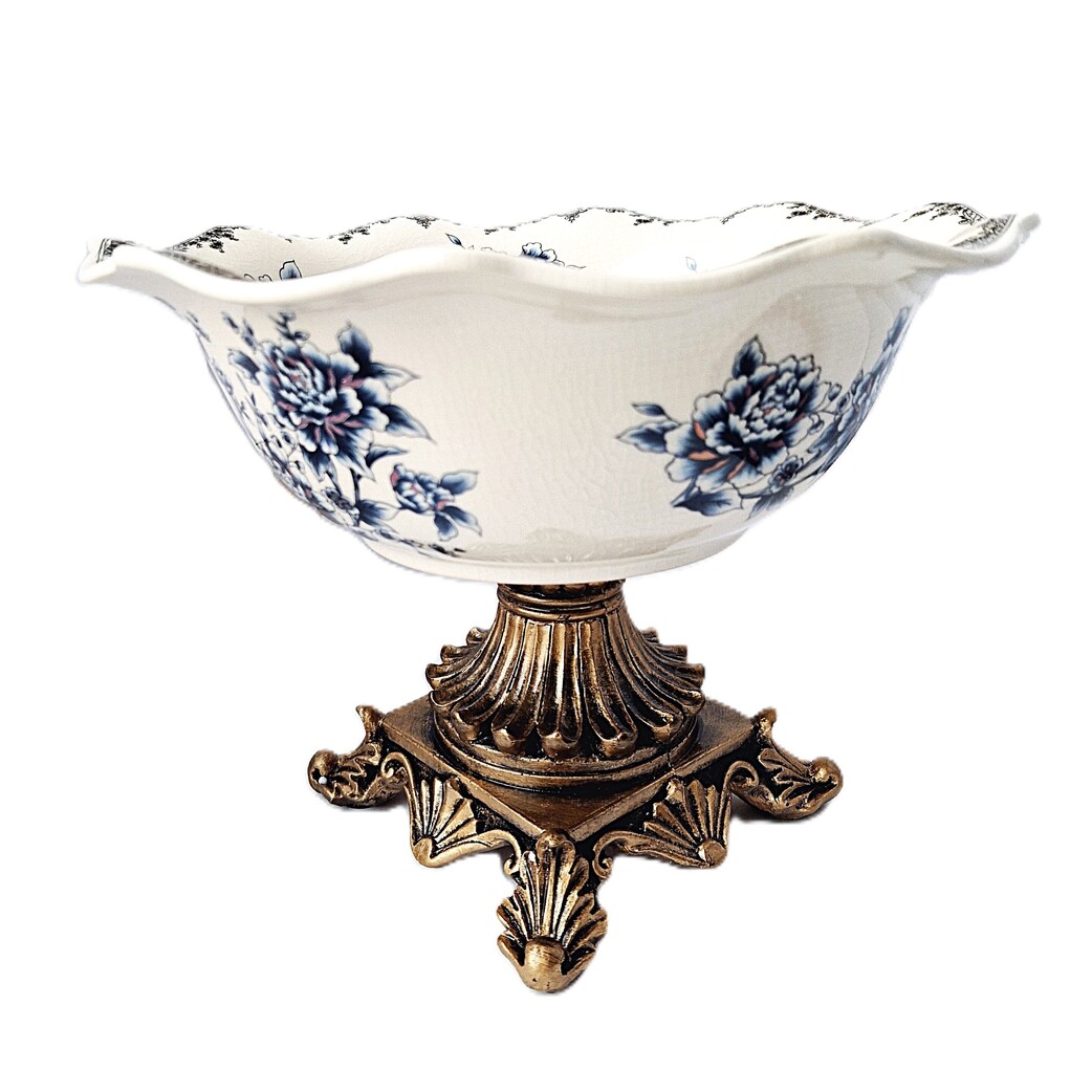 keramikinė sendinto stiliaus vaisių vaza