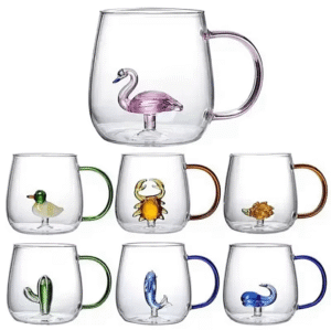 Borosilikatinis stiklinis puodelis su gyvūnų figūrėle